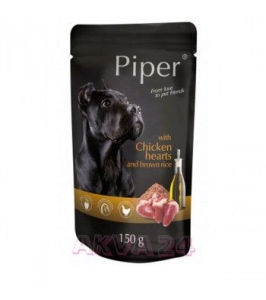 Kapsička pre psa PIPER s kuracími srdiečkami a hnedou ryžou 150g